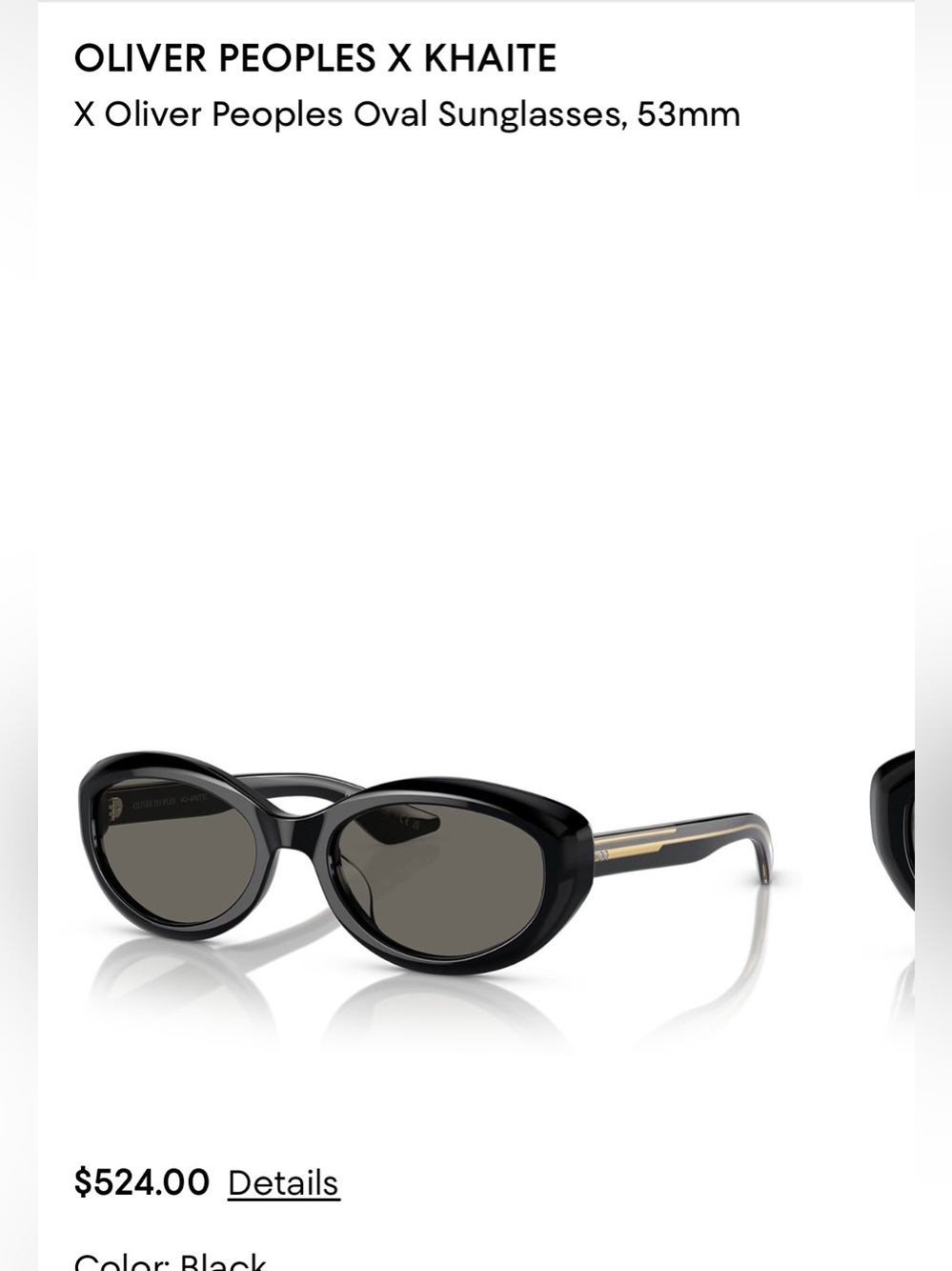 Oliver Peoples/ khaite Black Oval Sunglasses with Gold Temple Accent